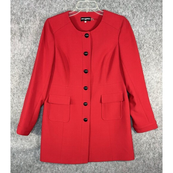 Karl Lagerfeld Women's Long Jacket Blazer Size 12 Red - Picture 1 of 10